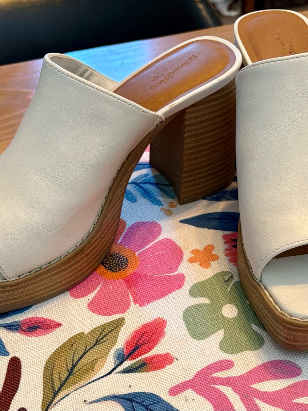 Target White Slide Mules with Wood-Effect Block Heel